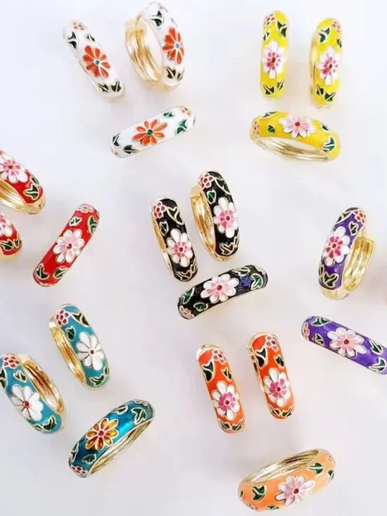 Plumeria Sterling 925 Silver Nano Micro Hinges Pins Floral Hoops - Picture 3 of 15